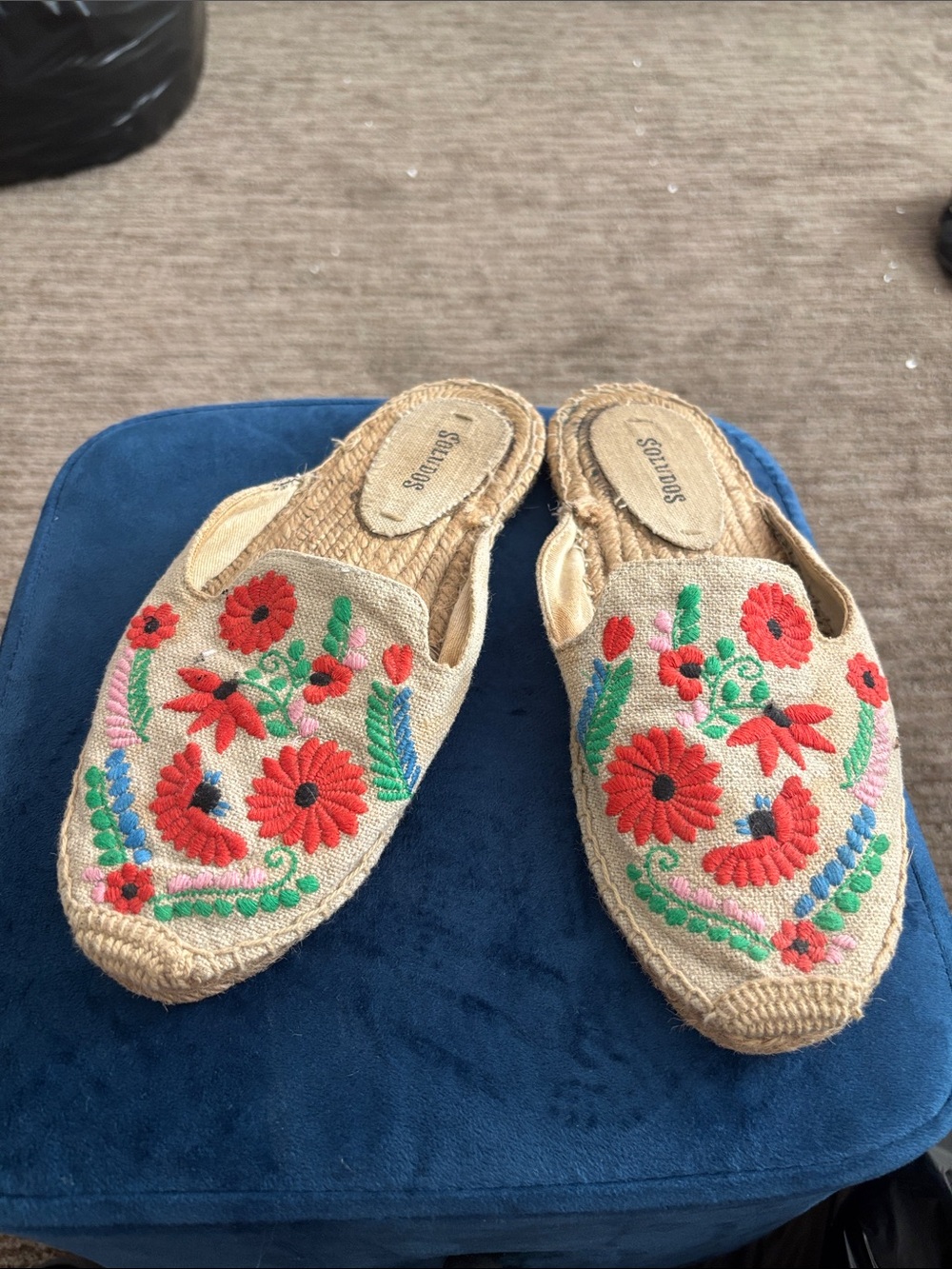 Red Floral Embroidered Slip-On Espadrilles for Women